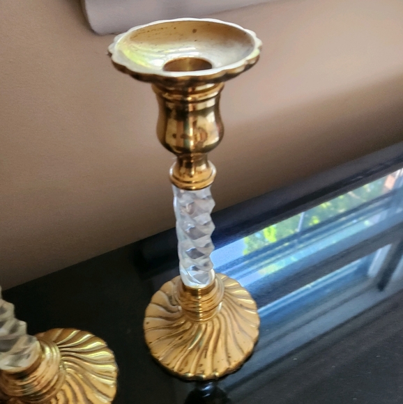 Set of 3 Vintage Brass/Lucite Candleholders - Picture 2 of 3